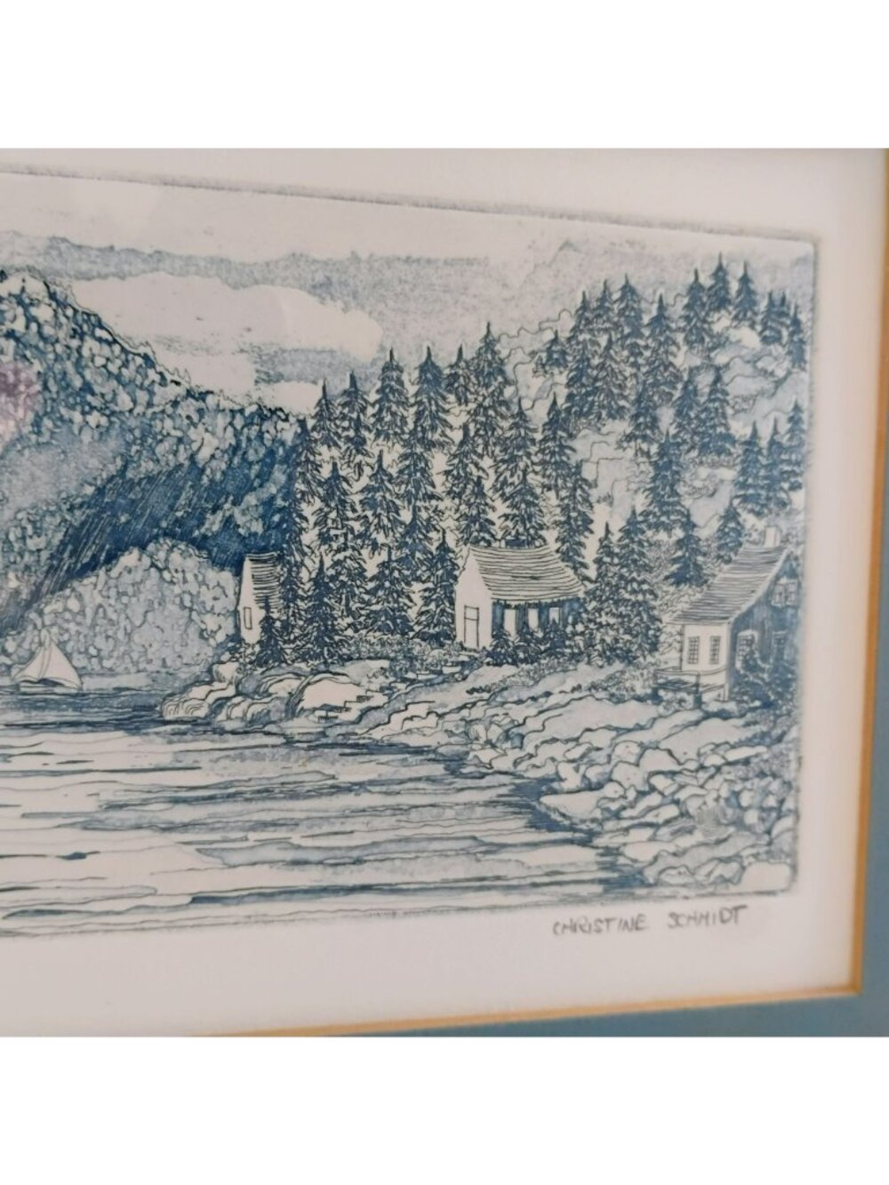 Christine Schmidt Etching "Long Pond Looking South" Framed Limited Ed 47/100 - Picture 4 of 9